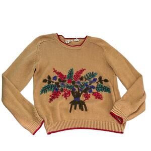 Vintage Suburban Petites Tan Floral Embroidered Cottagecore Sweater